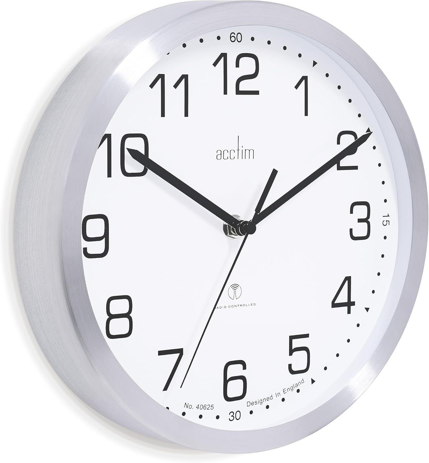 Radio Controlled Wall Clock 25cm Silent Aluminium Frame Accurate Timekeeping