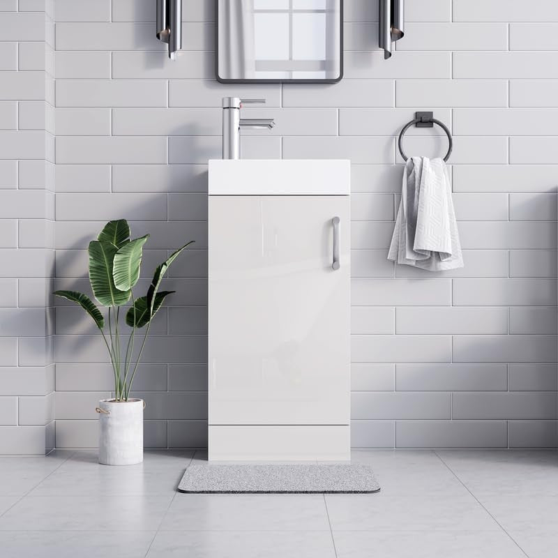 Slim 400mm Bathroom Vanity Unit with Basin White Floor Standing Sink Cabinet