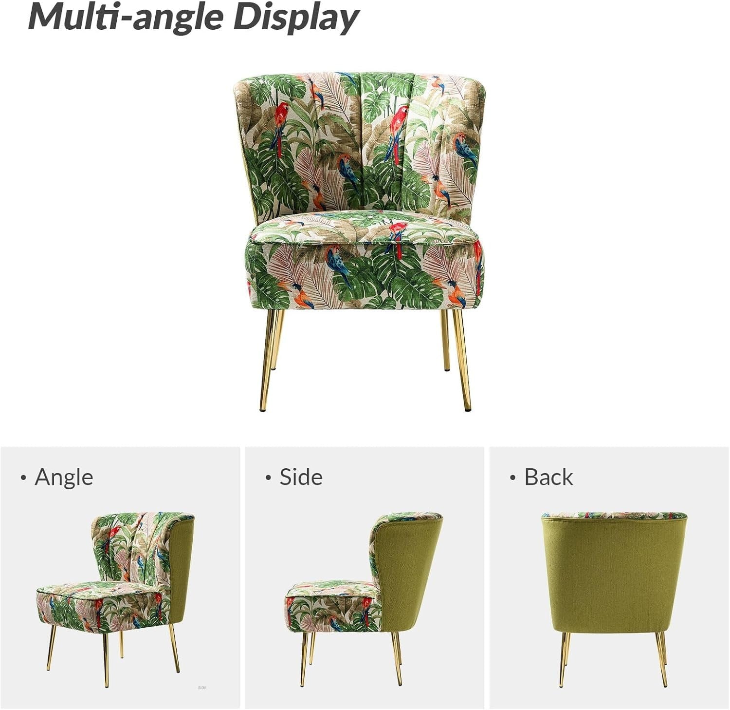 Green Fabric Upholstered Accent Dining Chair – Comfy Cushion & Gold Metal Legs