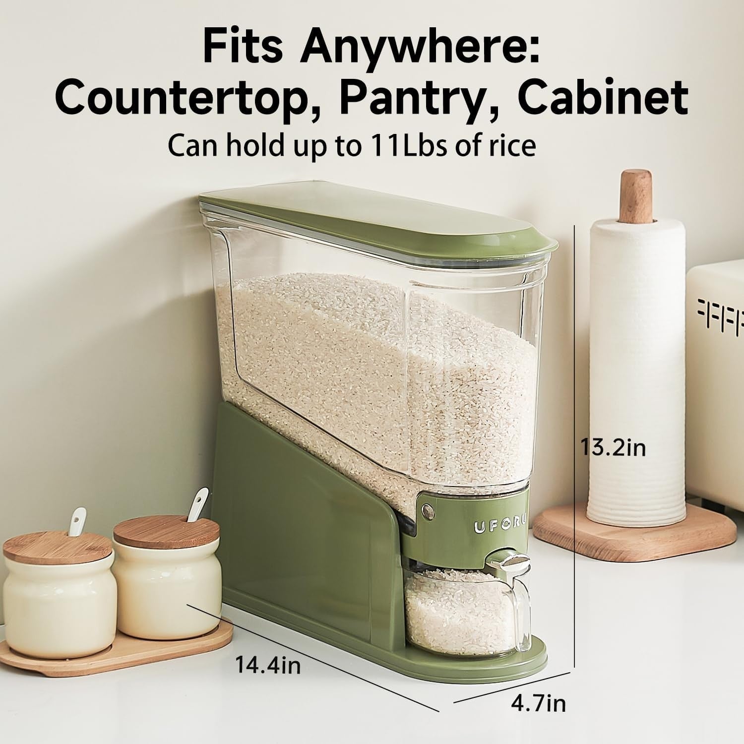 11LBS Slim Rice Dispenser BPA Free Airtight Bin