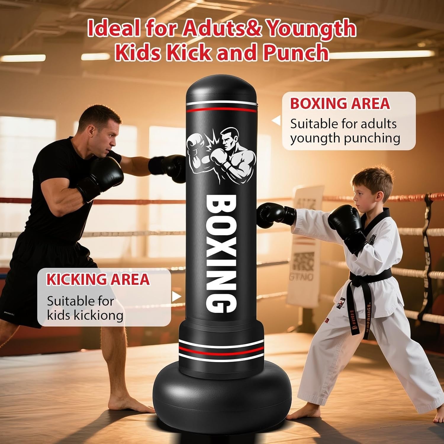 190cm Standing Punch Bag Inflatable MMA Karate Boxing Training Set
