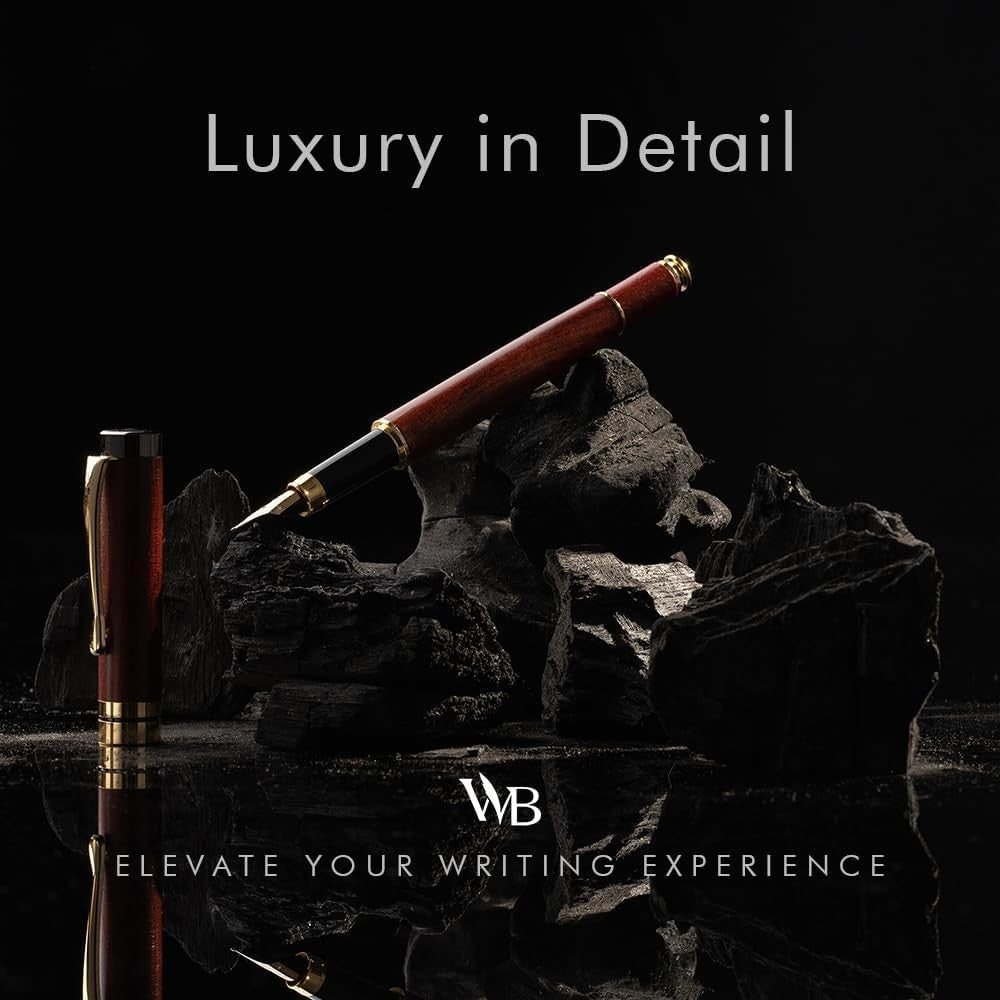 Luxury Bamboo Fountain Pen Brown Wood – Medium Nib, Gift Case, Smooth Writing