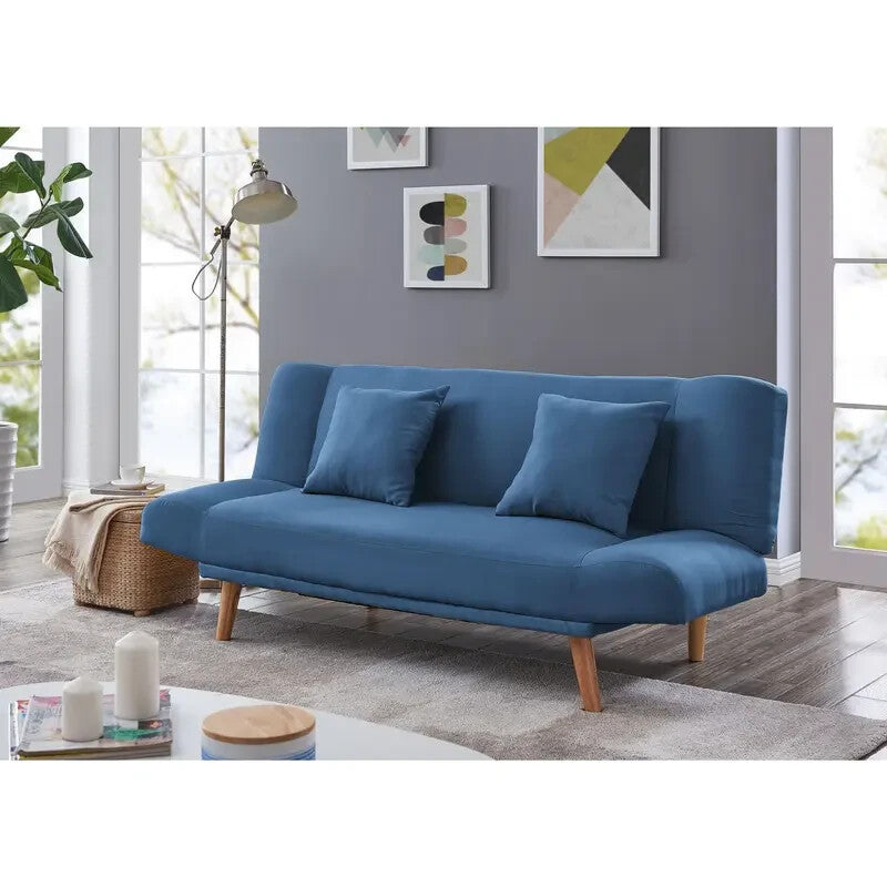Blue 3 Seater Sofa Bed Click Clack Recliner Guest Couch with Cushions