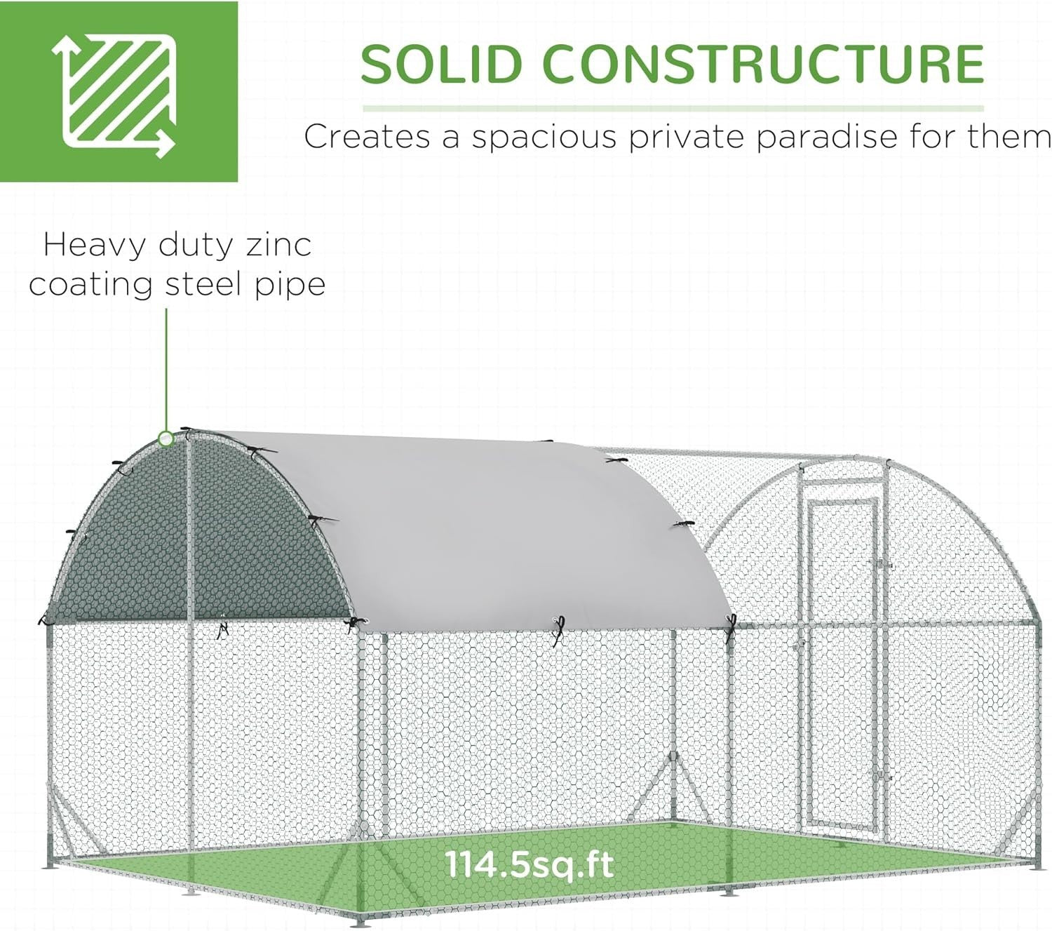 Walk In Chicken Run 2.8x3.8m Galvanised Coop UV Cover Door