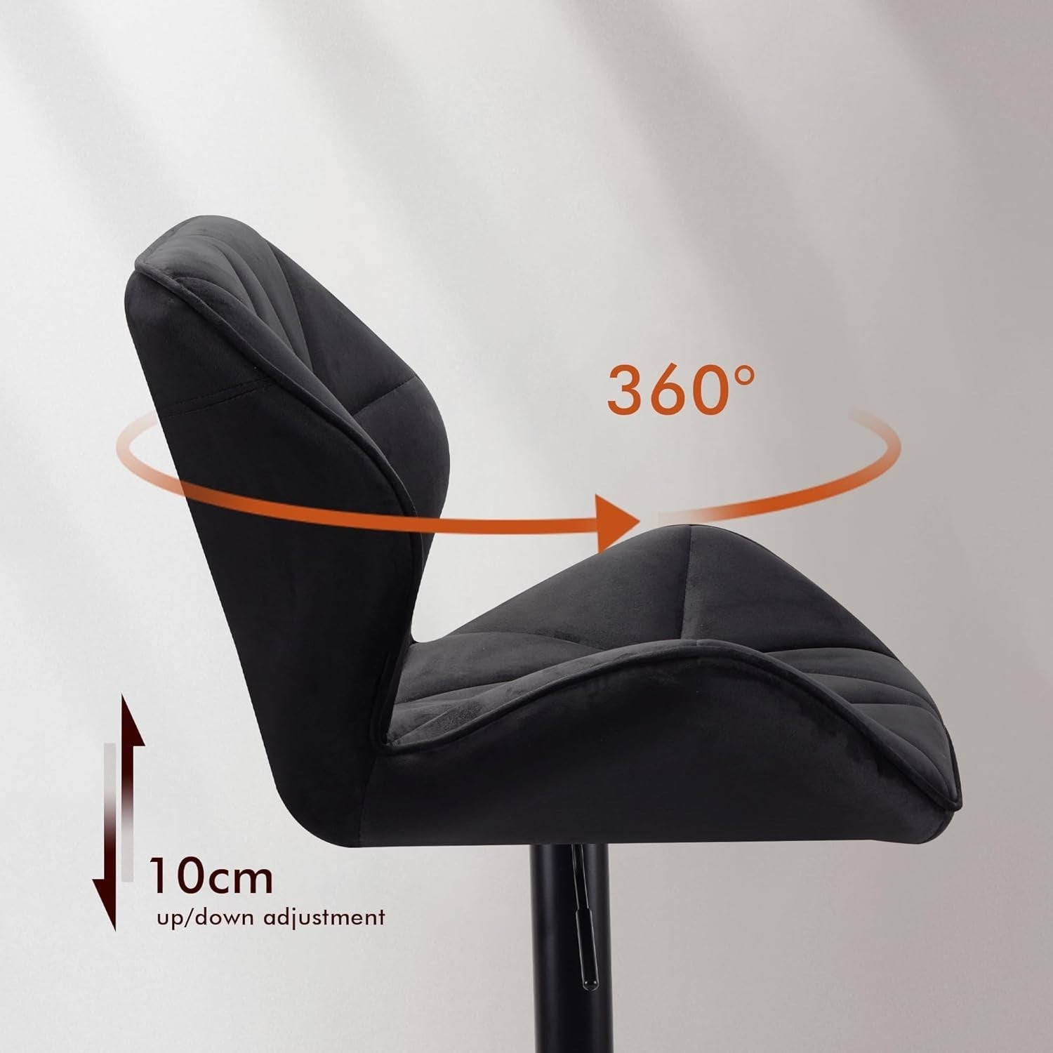Velvet Black Bar Stools Set of 2 – Adjustable Swivel Kitchen Chairs