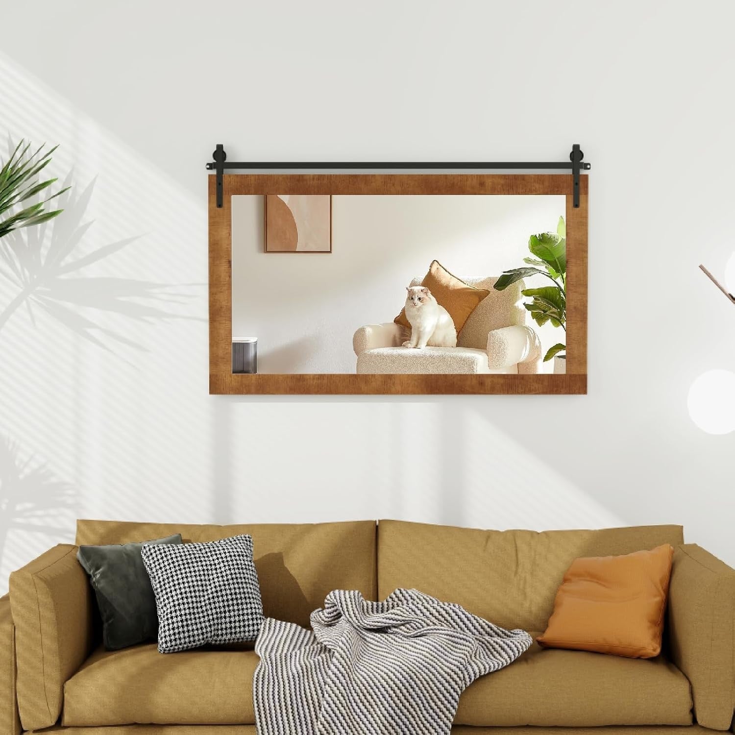 Rustic Wood Wall Mirror 101x66cm Farmhouse Style for Bathroom or Hall