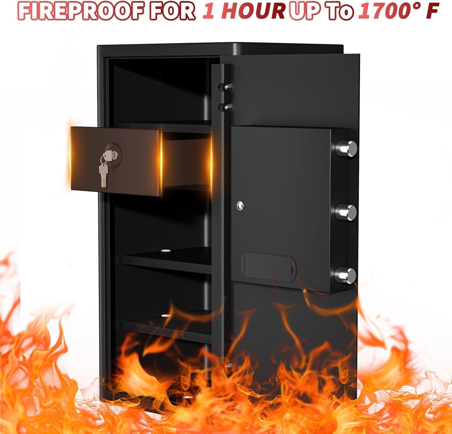 82L Fireproof Safe Box Digital Keypad Security Cabinet with Drawer