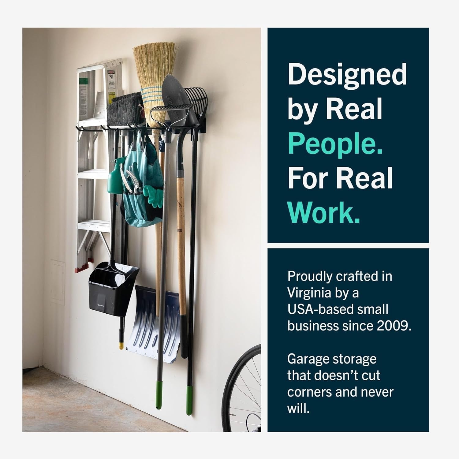 Wall-Mounted Garage Tool Rack 4 Hooks Heavy Duty Steel Black 91x29cm