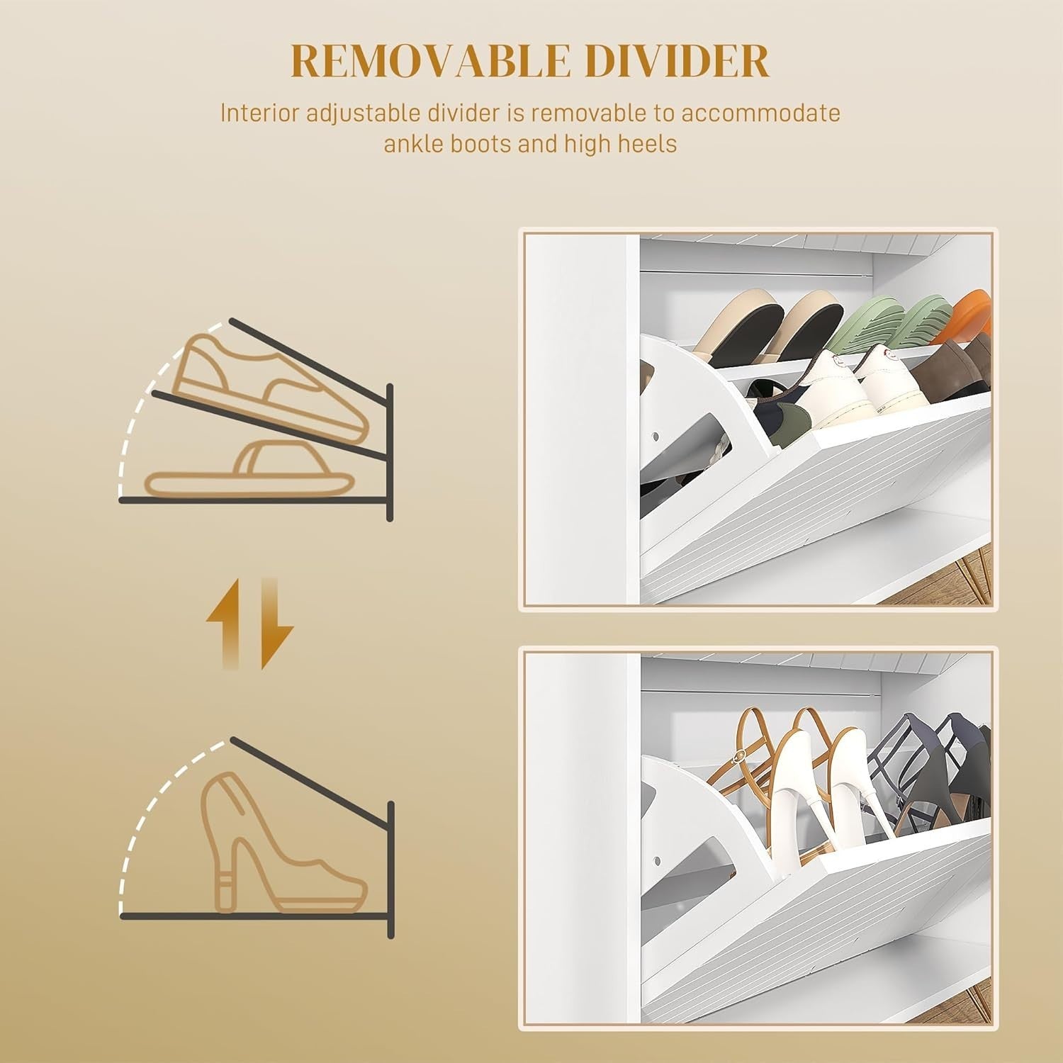 Slim Shoe Cabinet with 2 Flip Drawers & Adjustable Shelves, Holds 12 Pairs