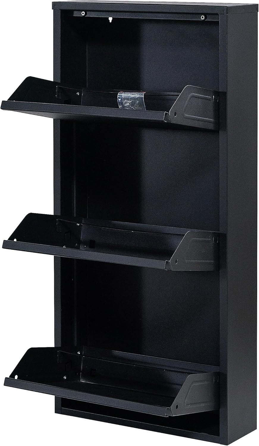 Slim Wall Mounted Shoe Cabinet 3 Drawer Metal Storage Organizer Black 104cm