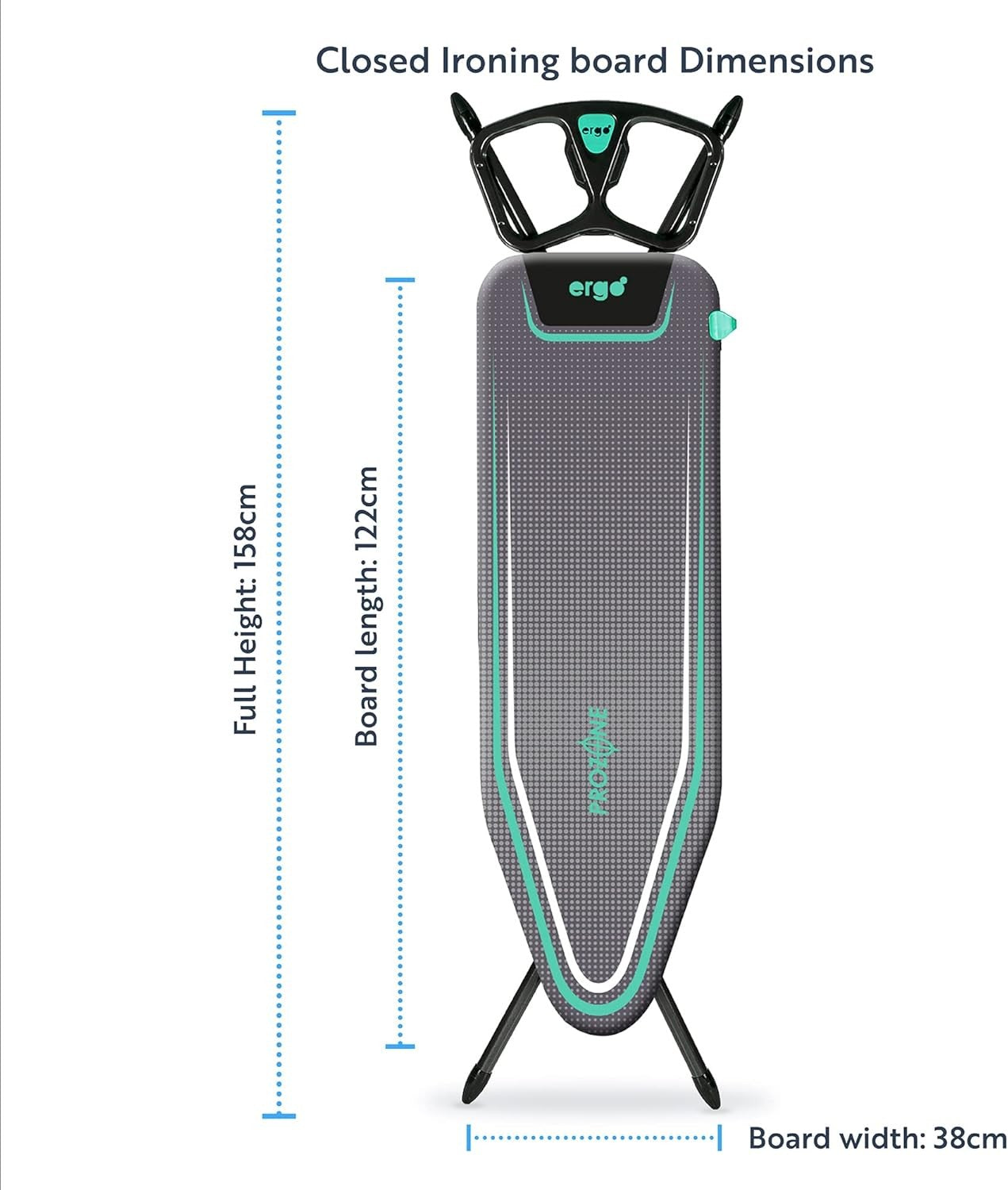 Ergonomic Ironing Board 122x38cm Adjustable Height Prozone Steam Surface