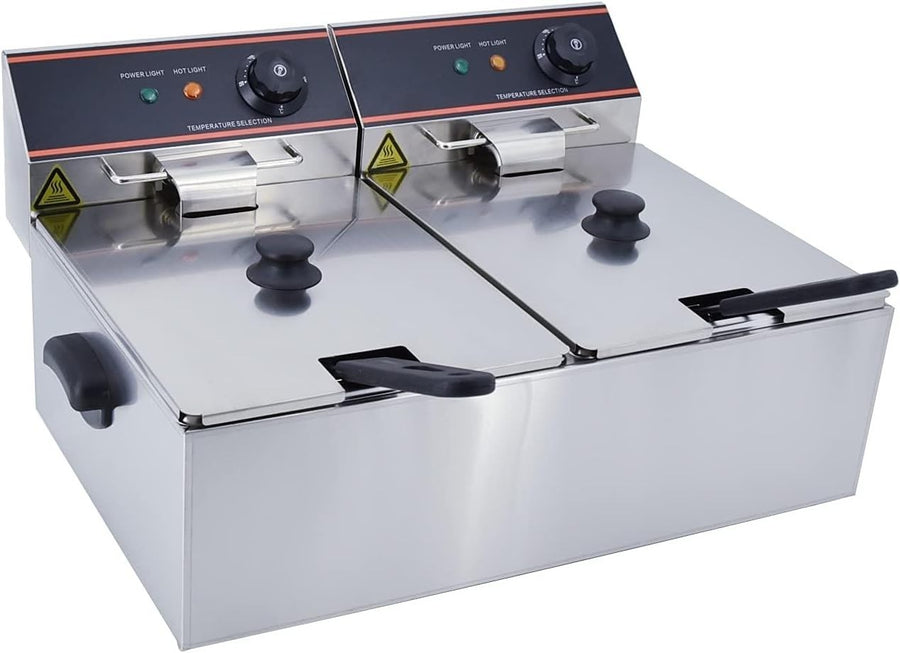 12L Double Electric Deep Fat Fryer 6000W Stainless Steel Countertop
