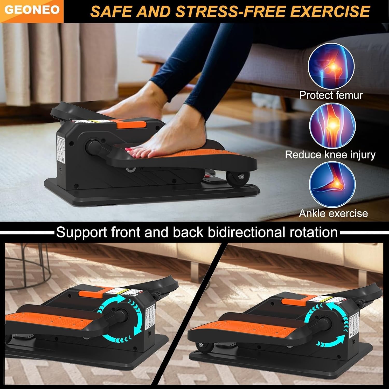 Under Desk Electric Elliptical Pedal Exerciser Quiet Remote LED 12 Speed