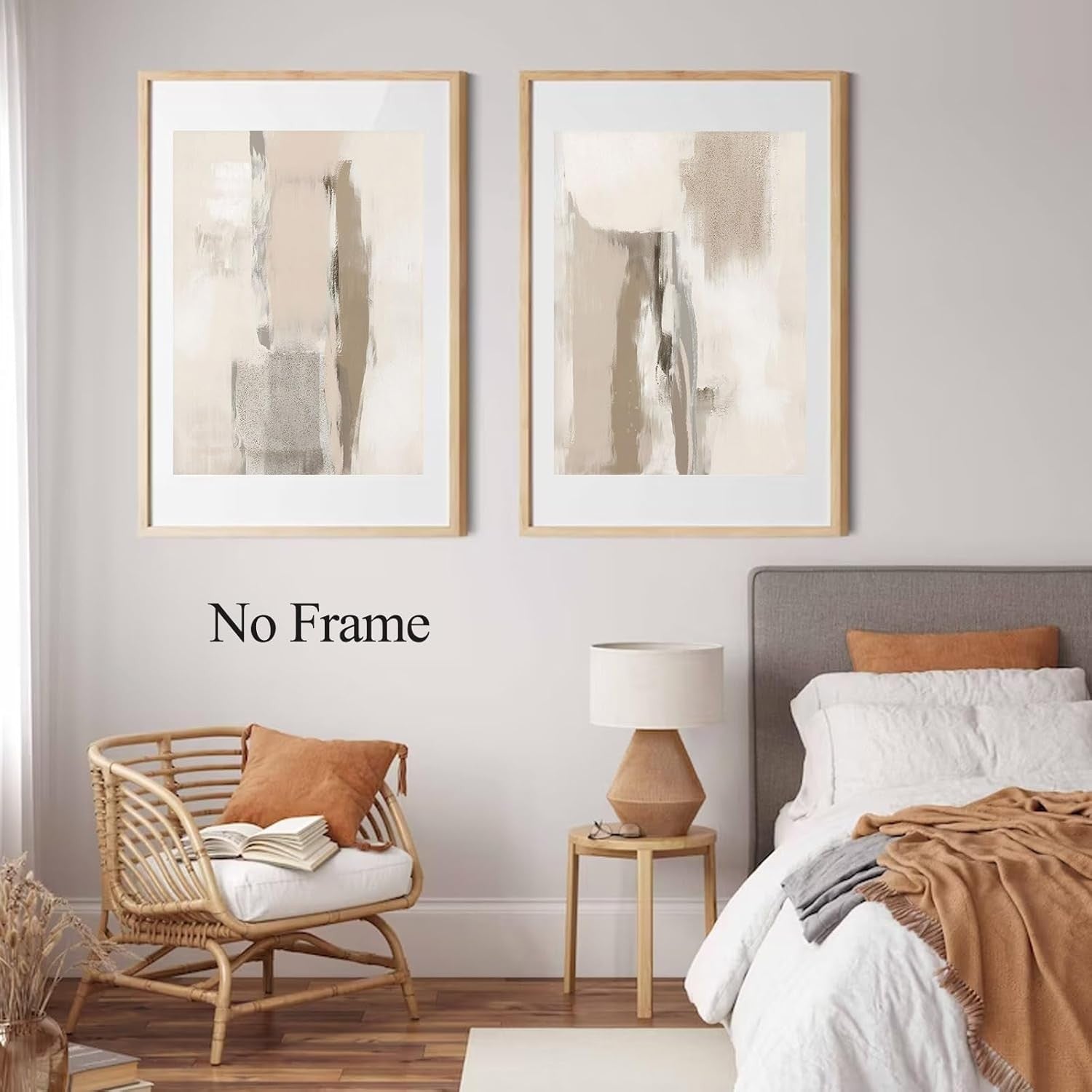 Abstract Beige Wall Art Set of 2 – Neutral Minimalist Canvas Prints 16x24