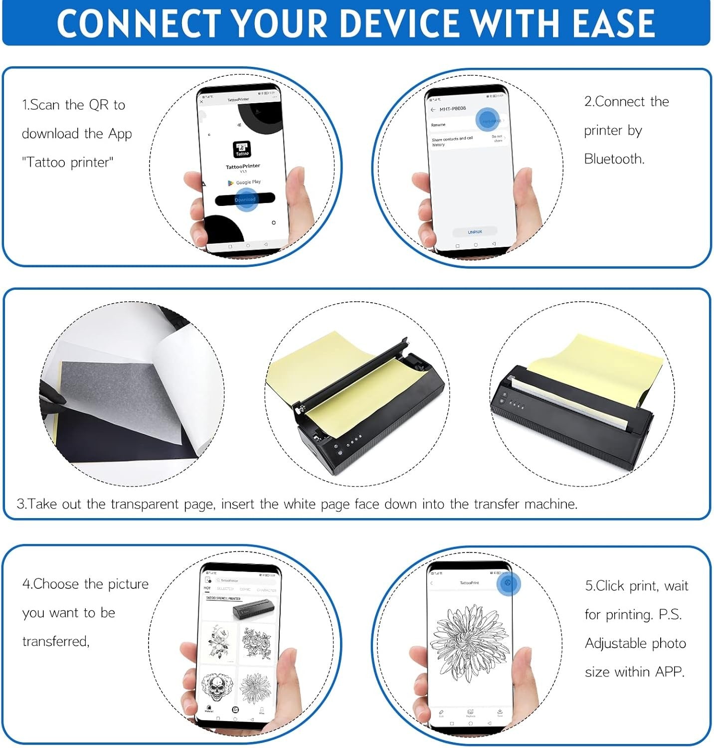 Wireless Thermal Tattoo Printer Portable Bluetooth A4
