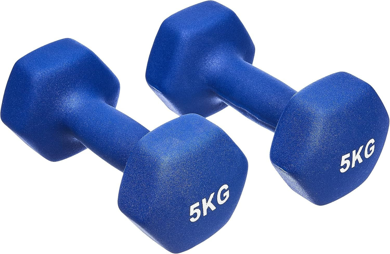 Neoprene Dumbbell Pair 2x5kg Hex Weights + 10kg Cast Iron Kettlebell