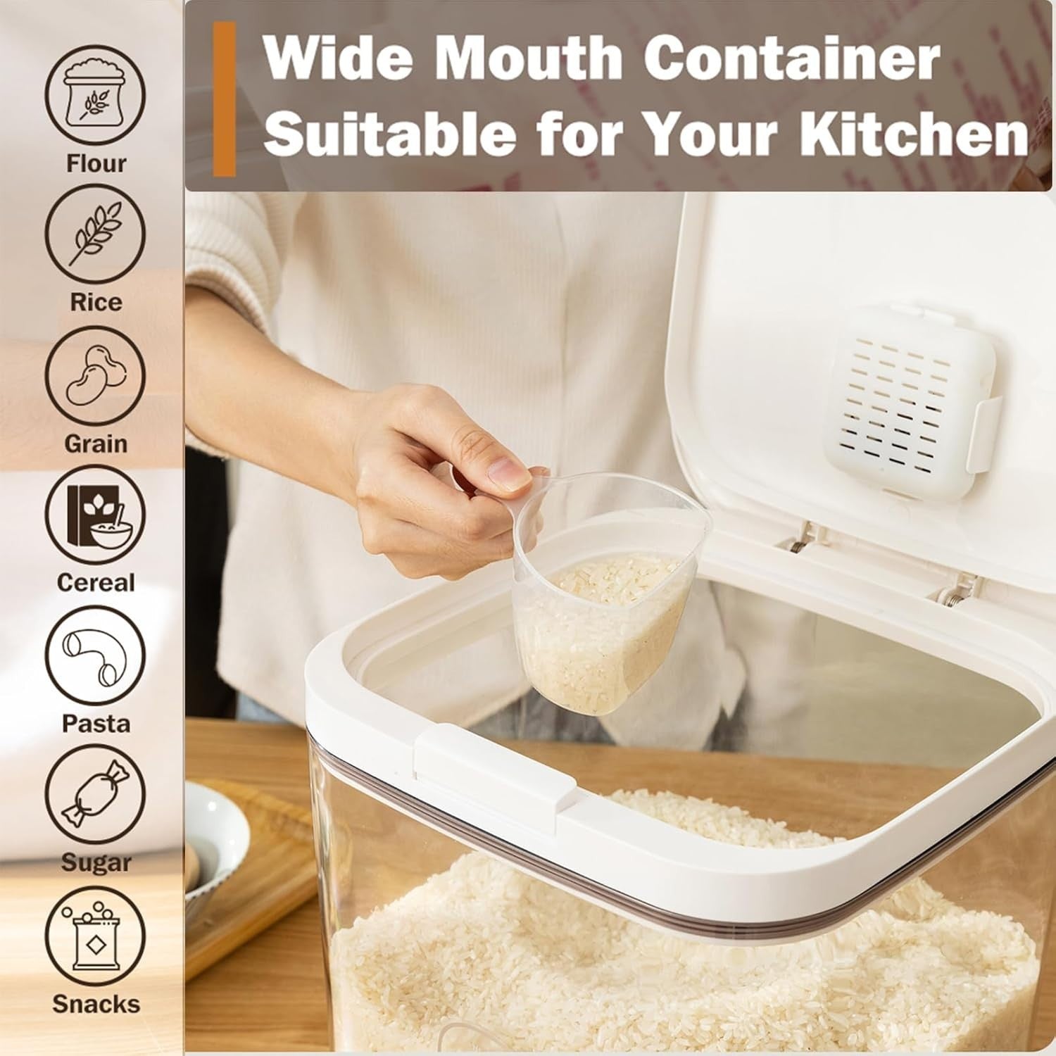 10kg Rice Storage Container Airtight 11L Cereal Flour Box Cup