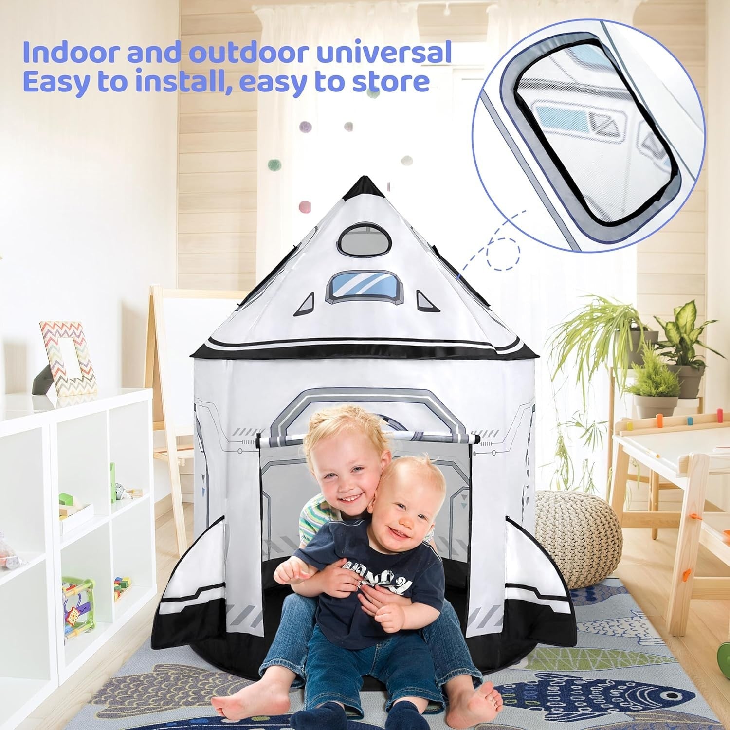 Rocket Ship Kids Play Tent Pop Up Indoor Outdoor Space Toy Toddler Gift
