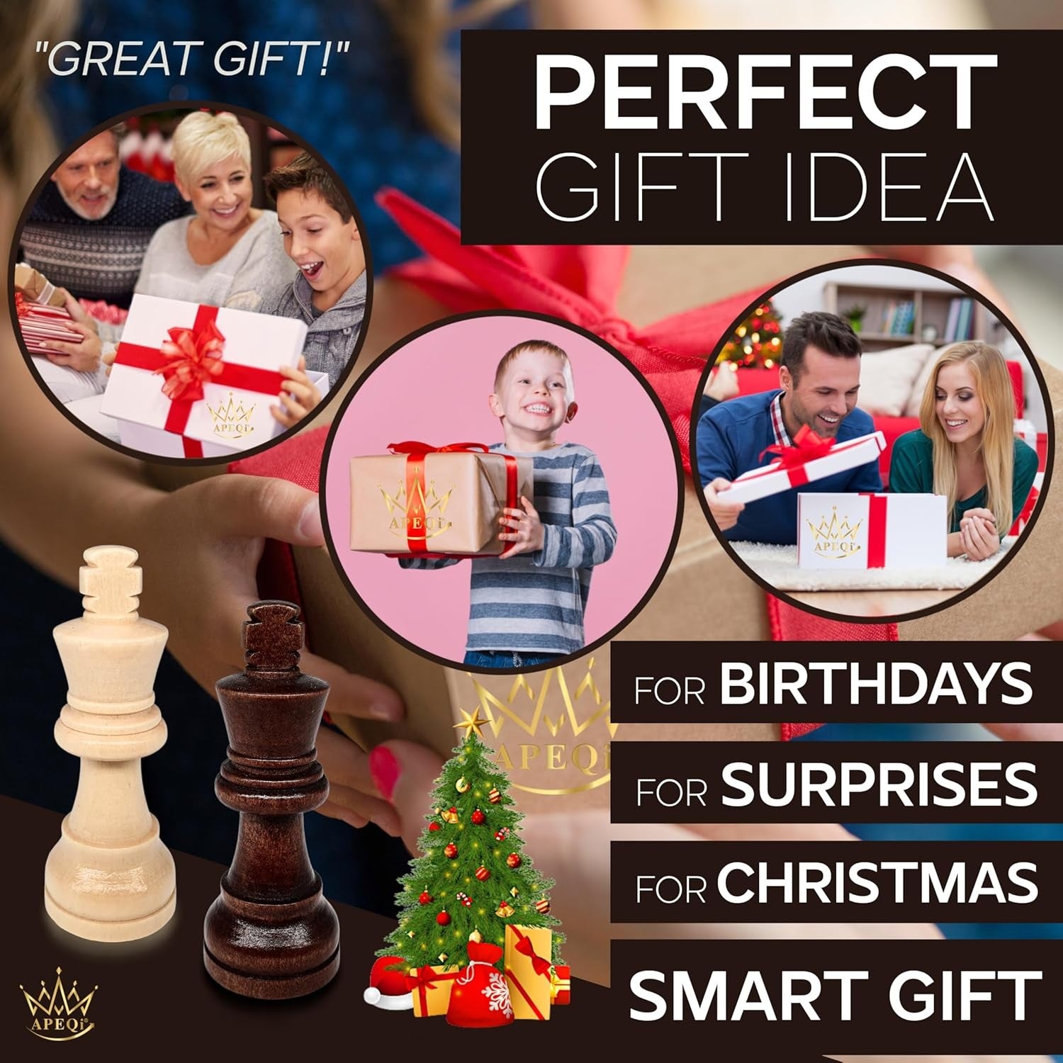 15" Magnetic Wooden Chess Set Luxury 38cm Folding Board + Extra Queens