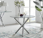 Round Glass Dining Table 100cm Silver Chrome Modern 4 Seater