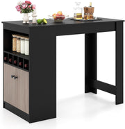 Black Bar Table with Wine Rack & Storage Cabinet, Modern Counter Unit 120CM