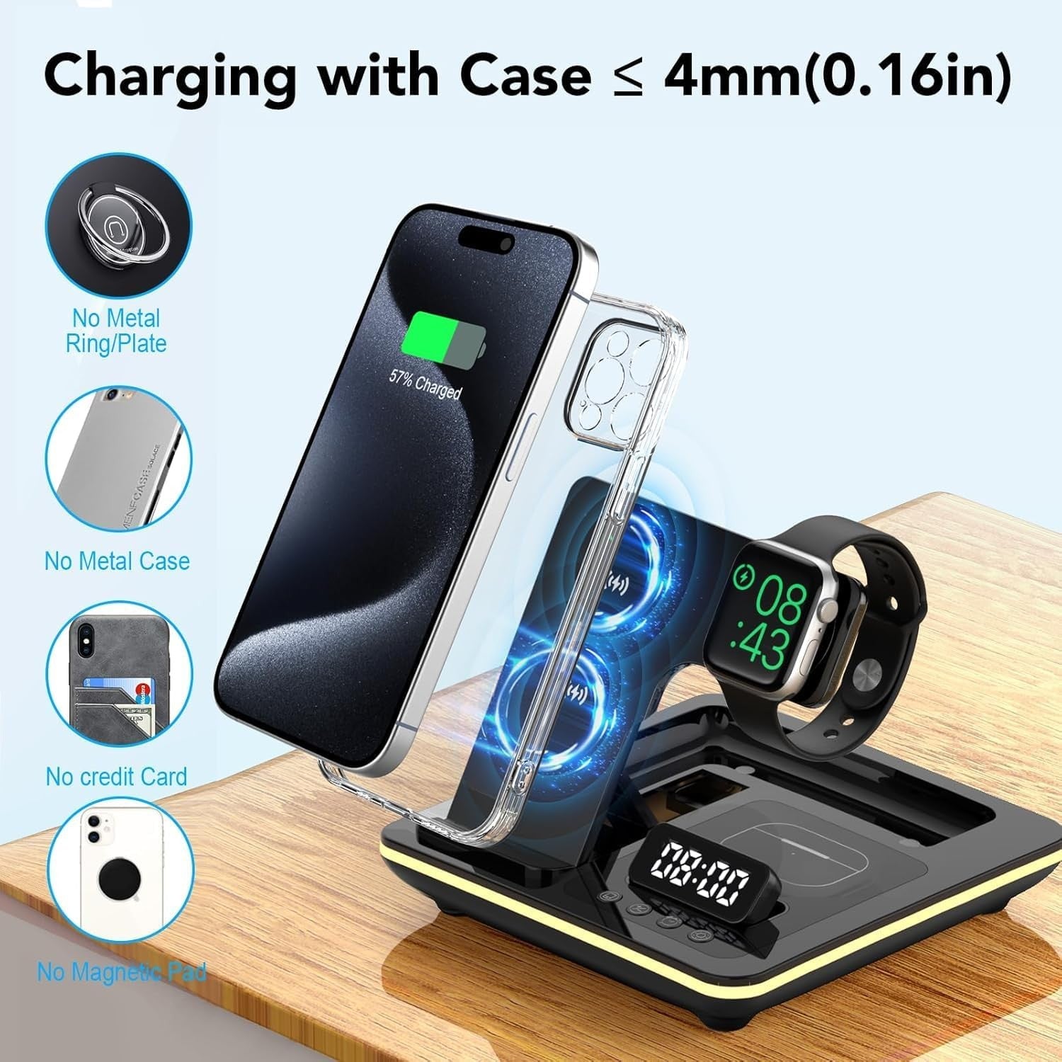 5 in 1 Foldable Wireless Charging Station Clock Night Light Stand