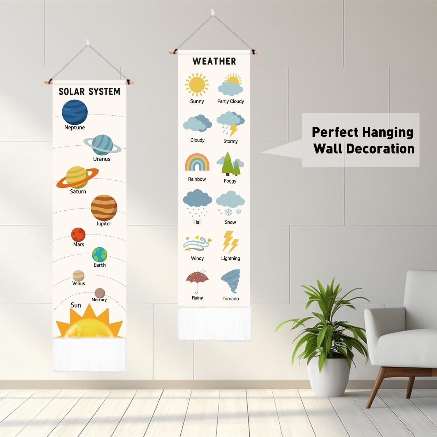 2-Pack Boho Solar System Tapestry 52"x13" Vertical Wall Decor