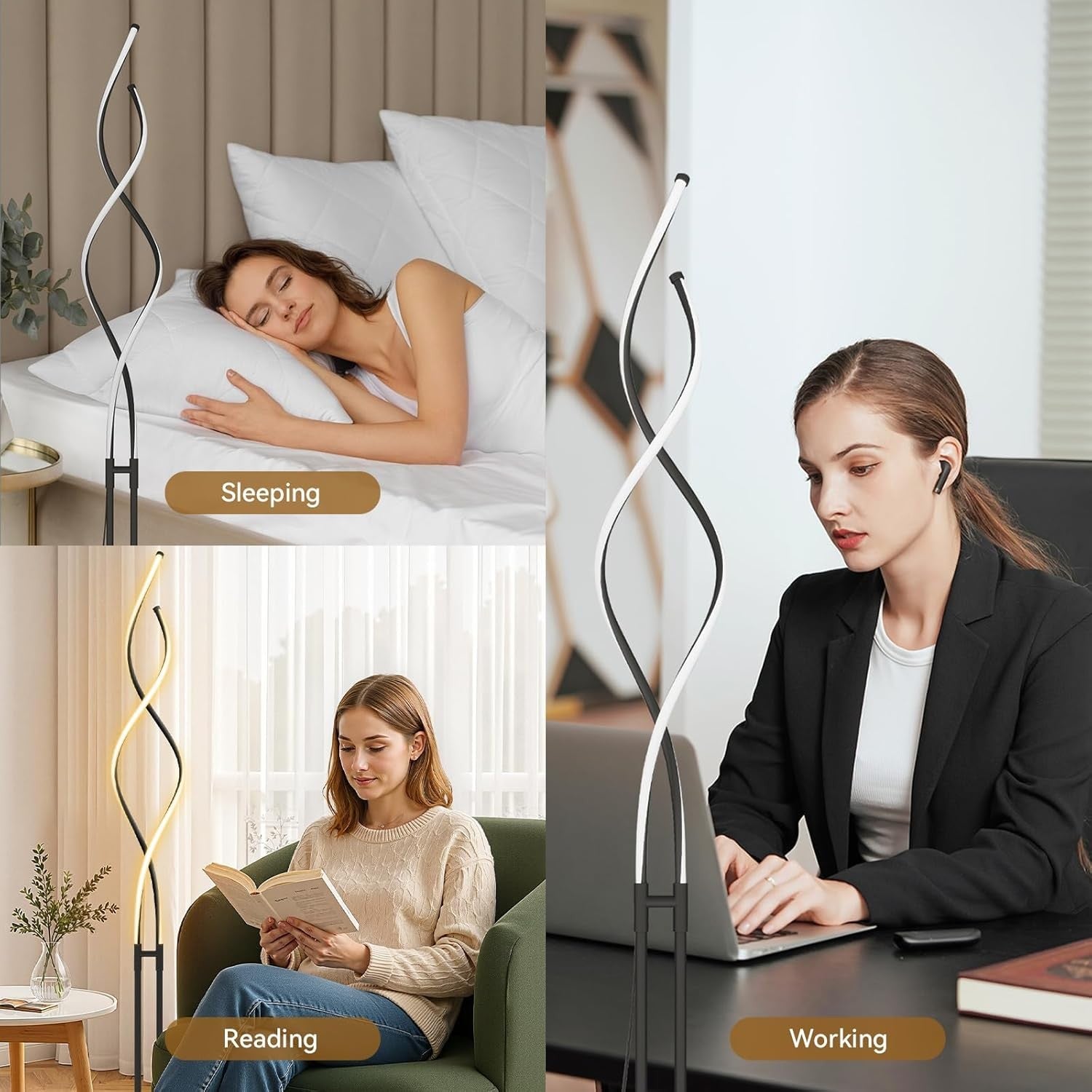 LED Spiral Floor Lamp Dimmable Corner Standing Light Modern Tall Lamp