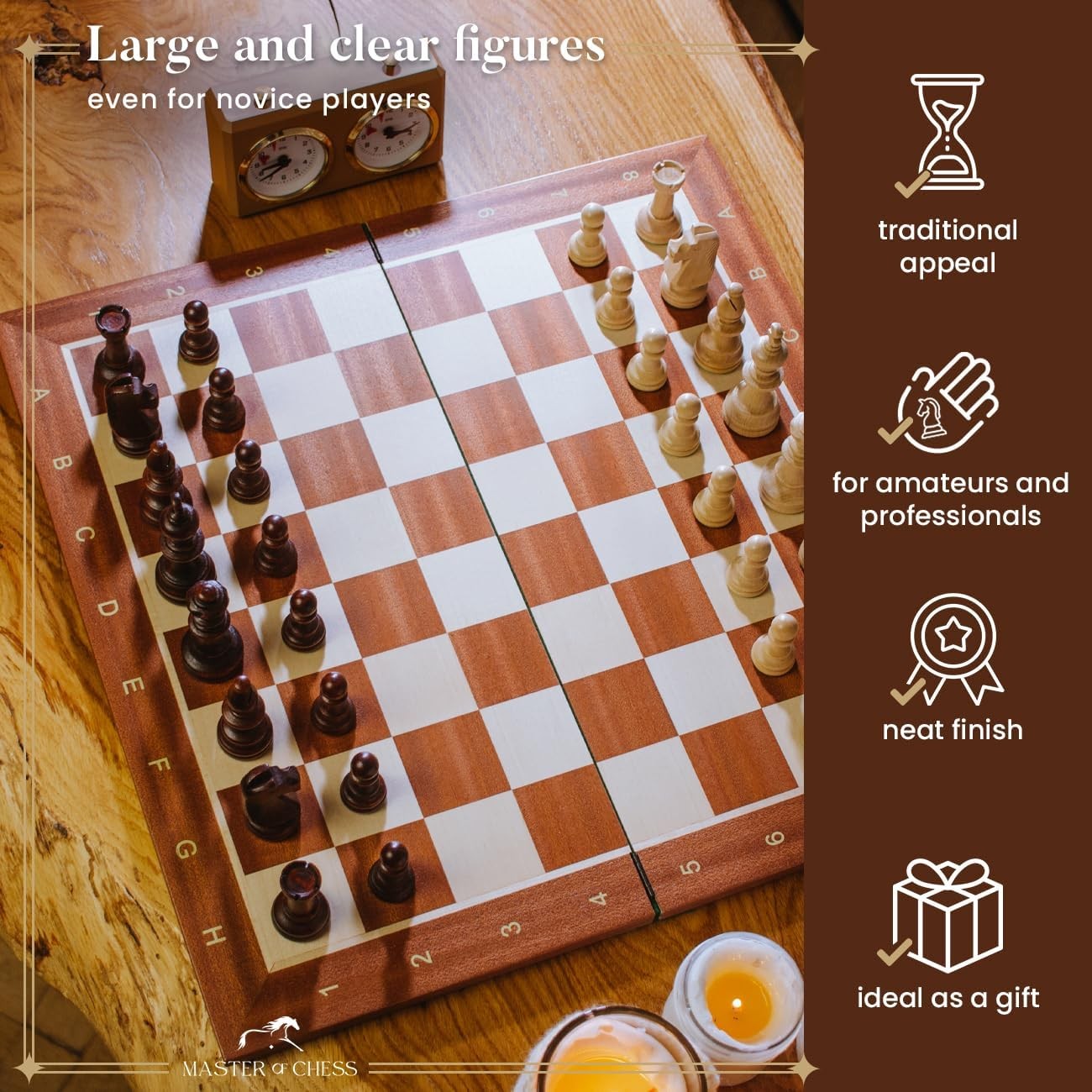 54cm Inlaid Wooden Chess Set with Weighted Staunton Pieces & Storage Box