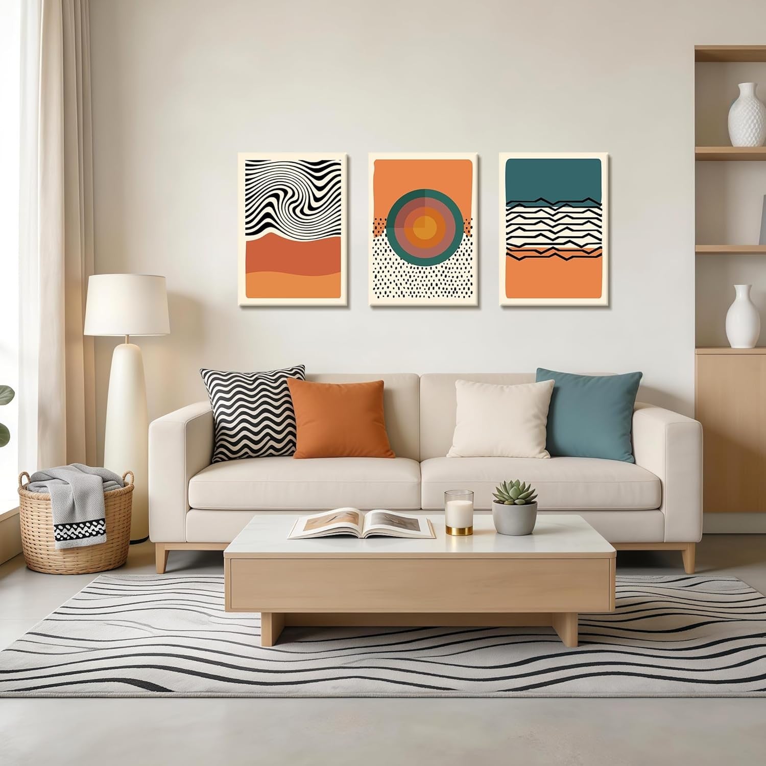 Set of 3 Mid Century Abstract Canvas Wall Art 40x60cm