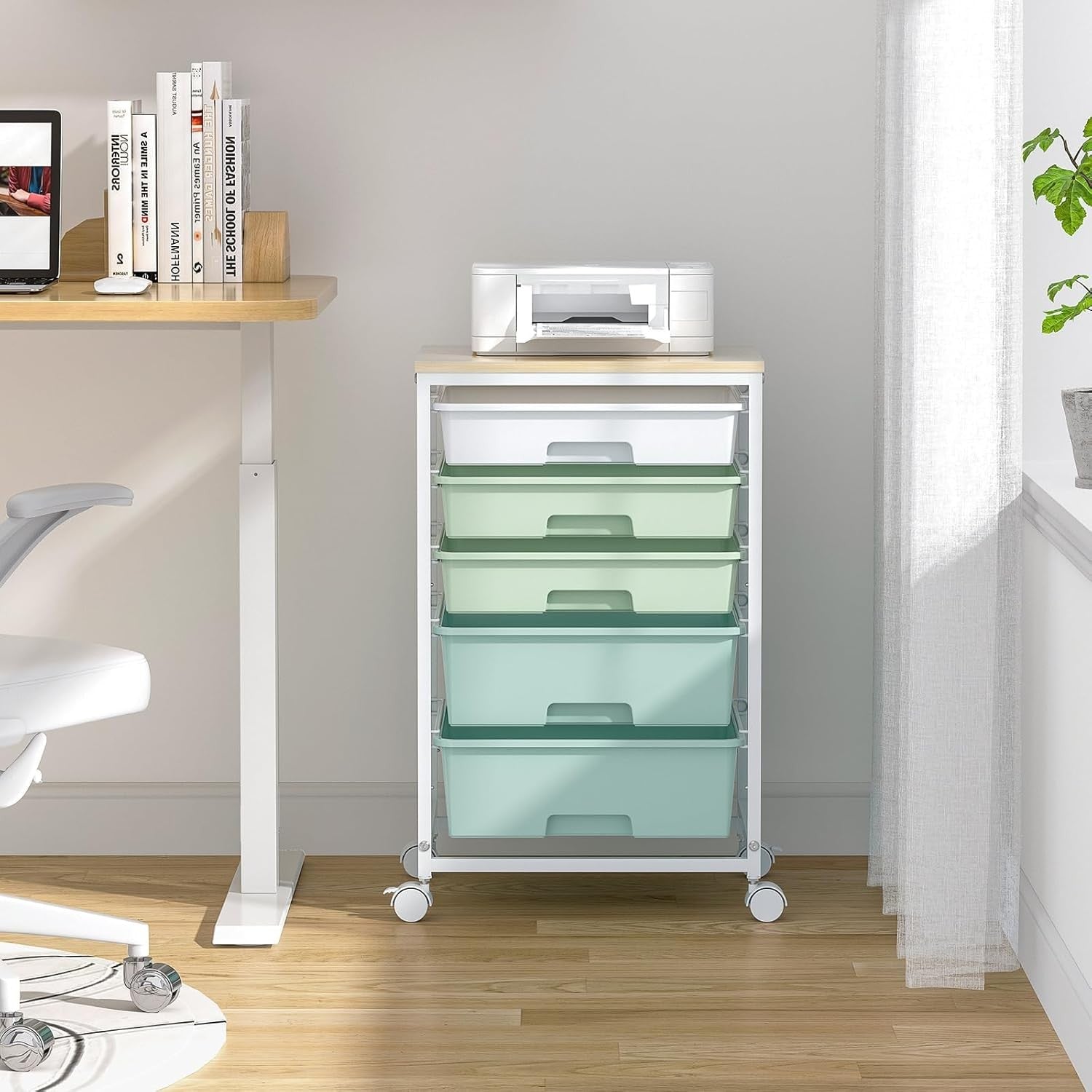 5 Drawer Rolling Storage Trolley Cart with Wheels Utility Organizer Green