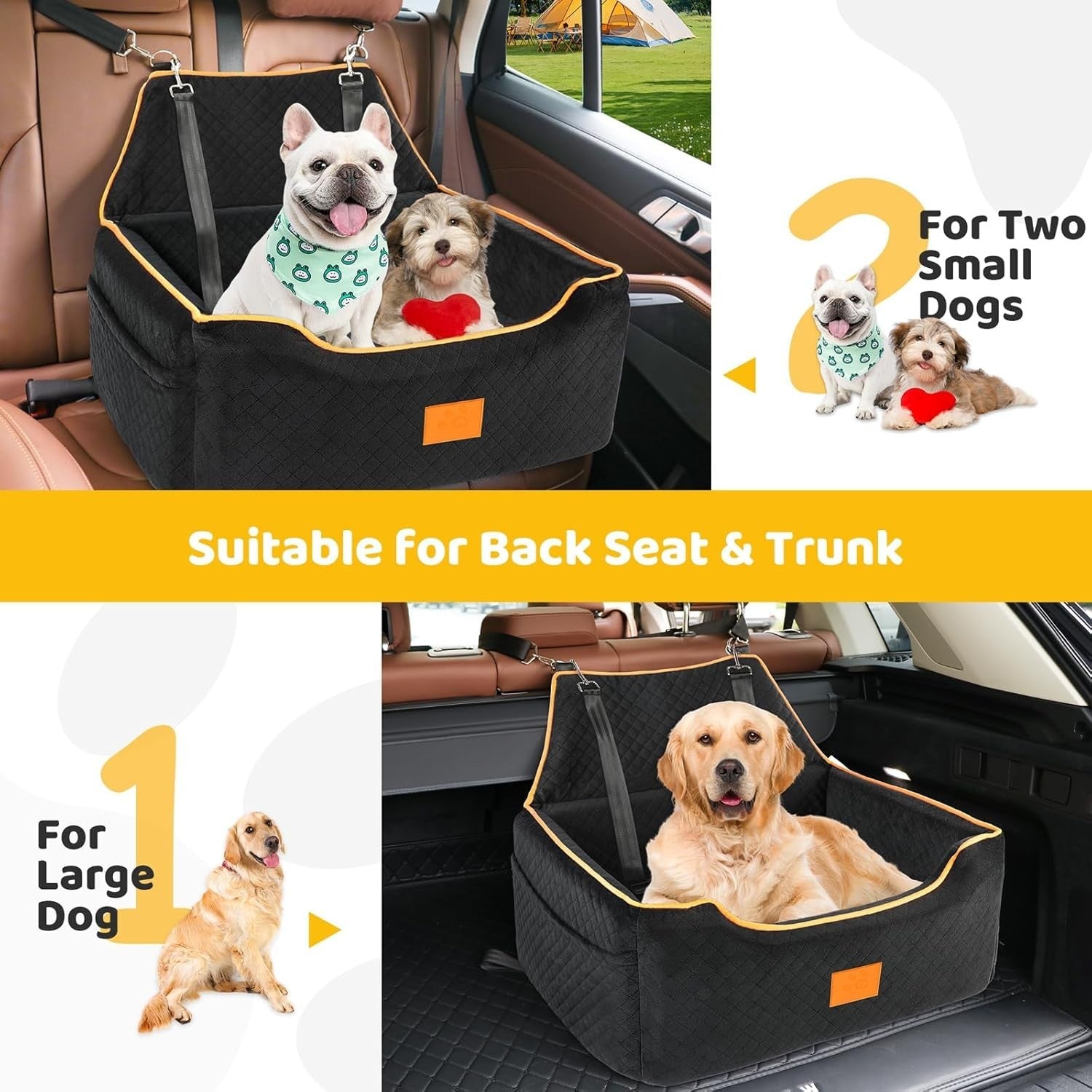 Dog Travel Bed Car Seat for Large Dogs Memory Foam Pet Booster 55lb