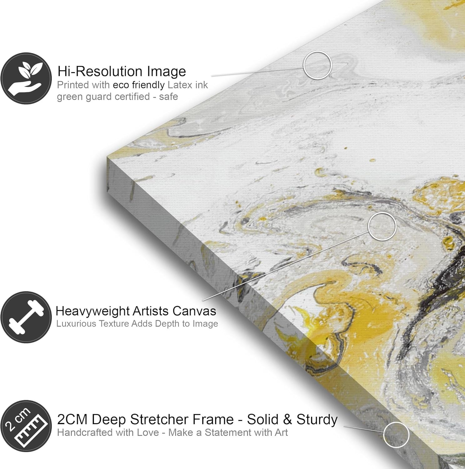 Panoramic Abstract Canvas Wall Art Yellow Grey Swirl Modern Living Room 118x49cm