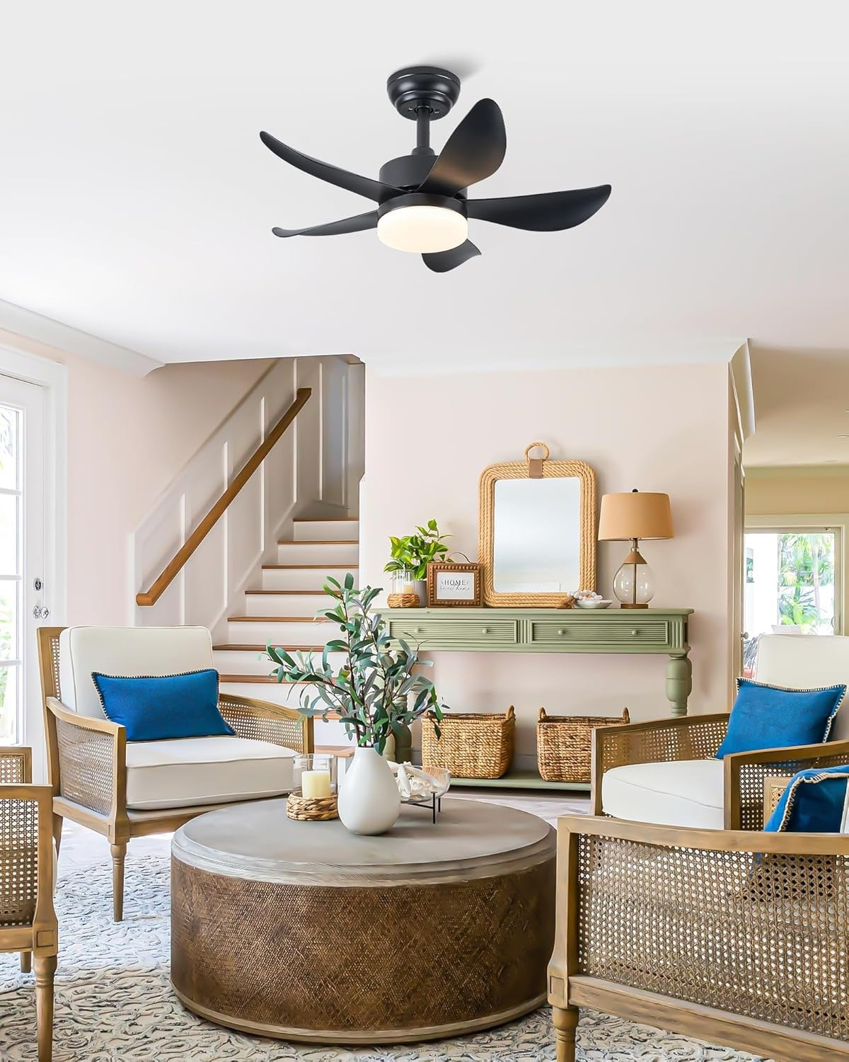 30" Ceiling Fan Light, 6 Speeds, Dimmable LED, Reversible, Quiet Remote Control