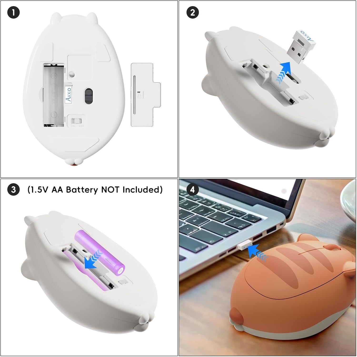 Cute Cat Wireless Mouse 3200 DPI Bluetooth 2.4G Silent Click