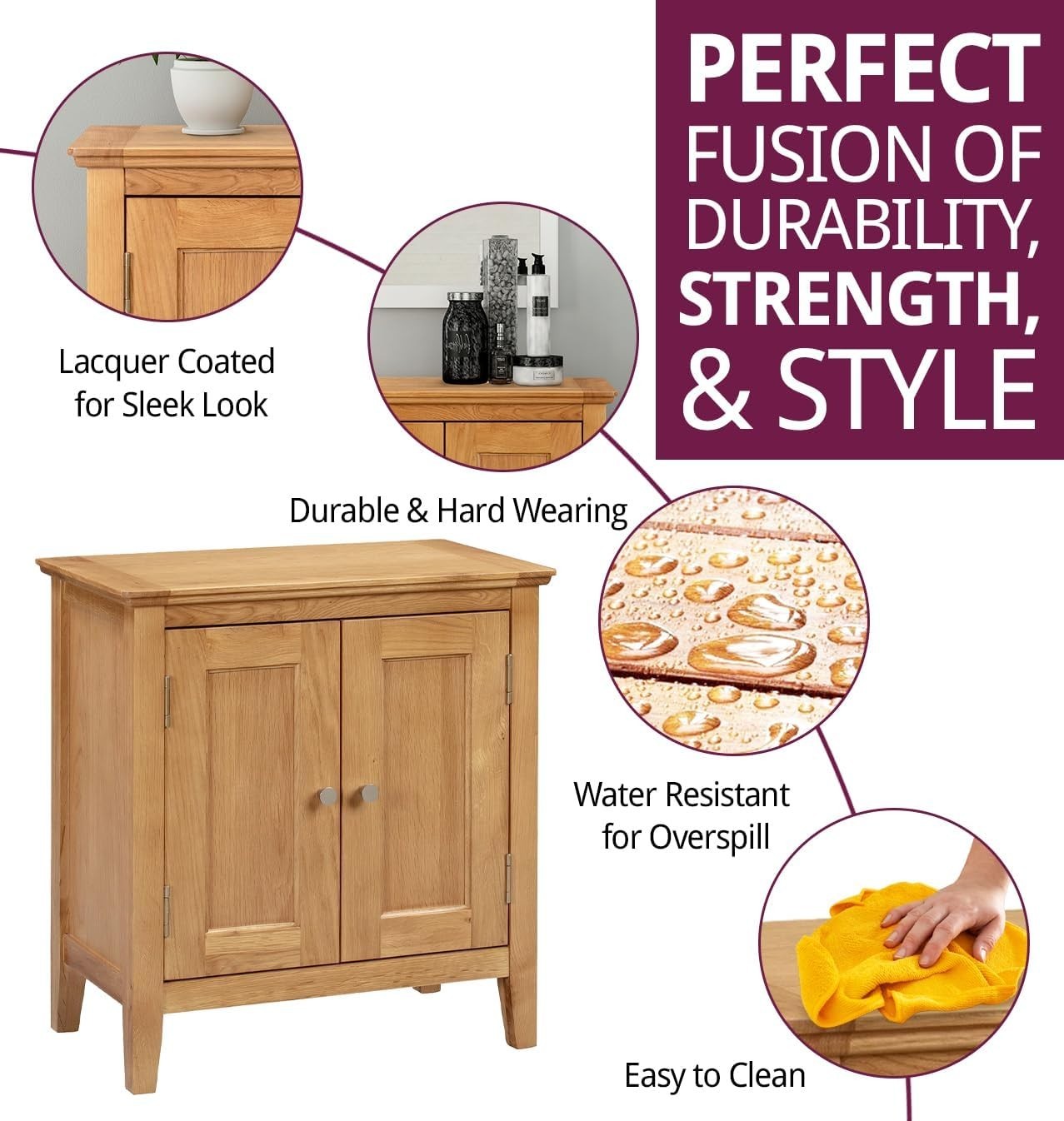 Small Solid Oak Shoe Cabinet with Adjustable Shelf, Stylish Hallway Storage
