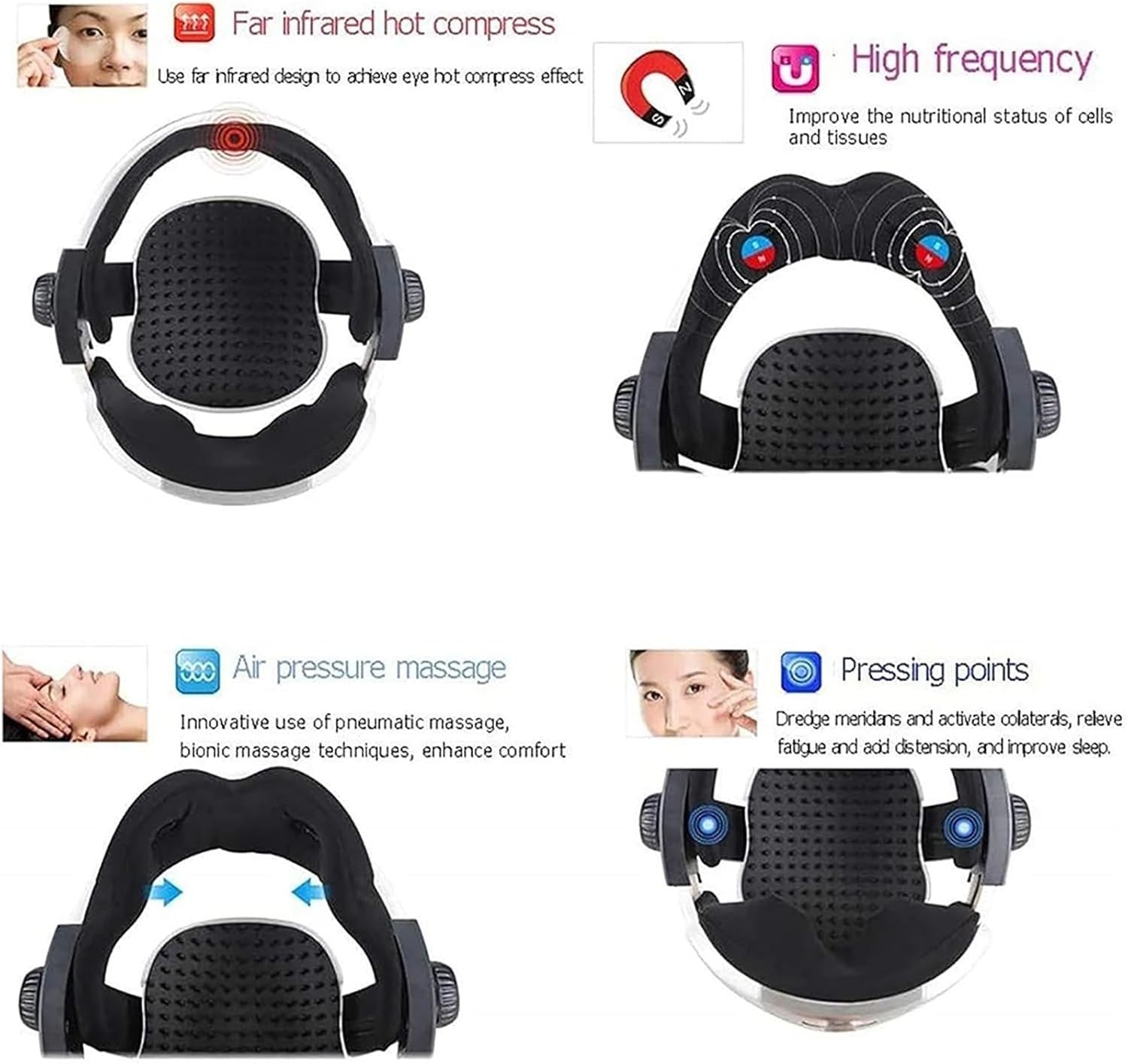 Electric Head & Eye Massager Helmet Heat Air Compression Sleep Aid