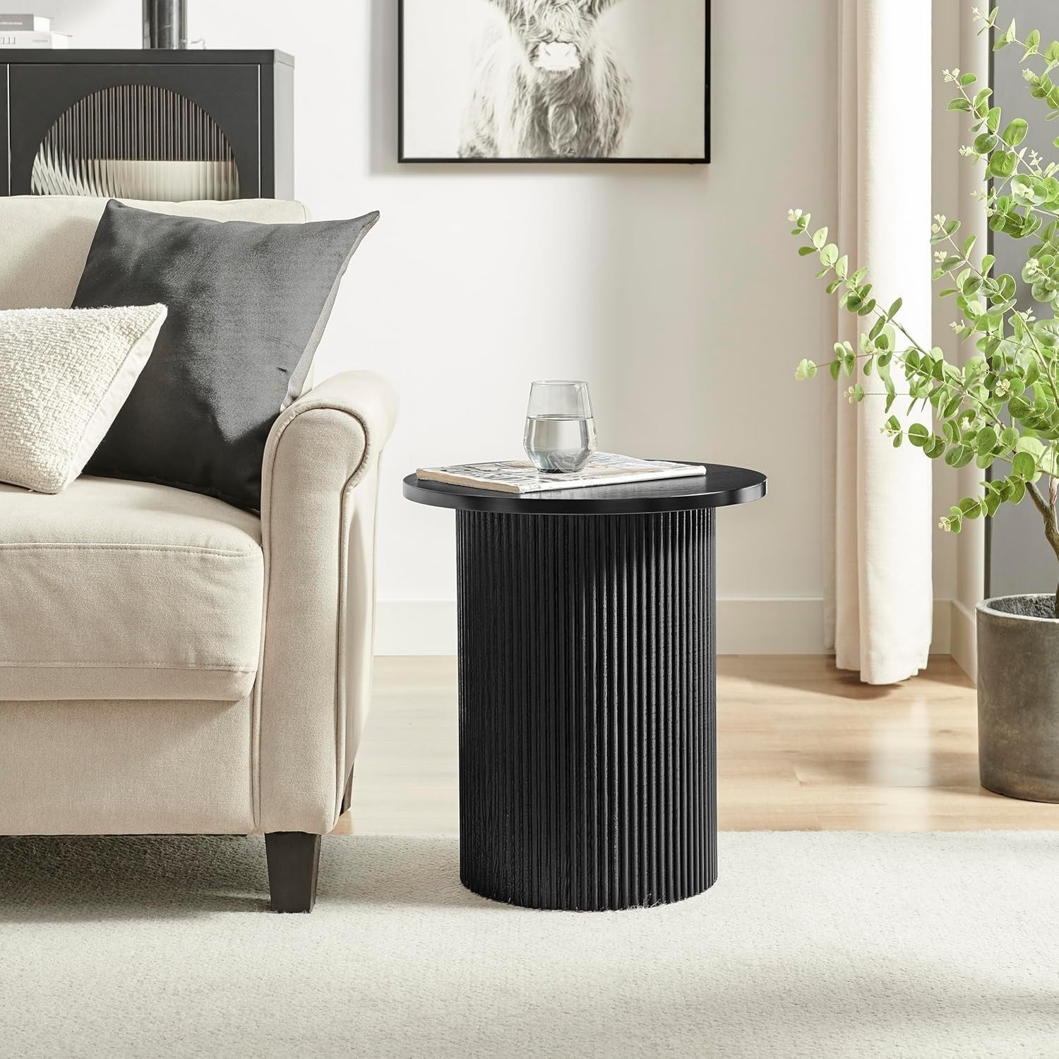 Modern Black Round Side Table 60cm Pedestal End Table Minimalist Style