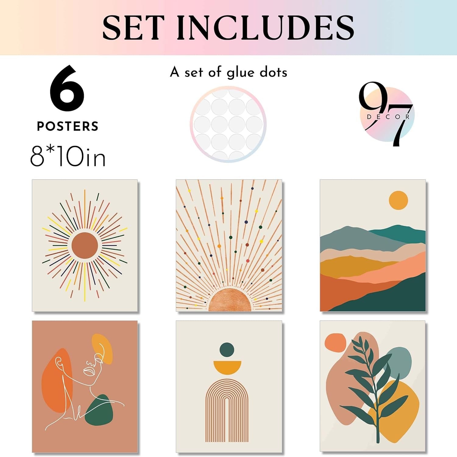 97 Decor Mustard Sun Wall Art - Boho Prints, Mid Century Modern, Abstract Minima