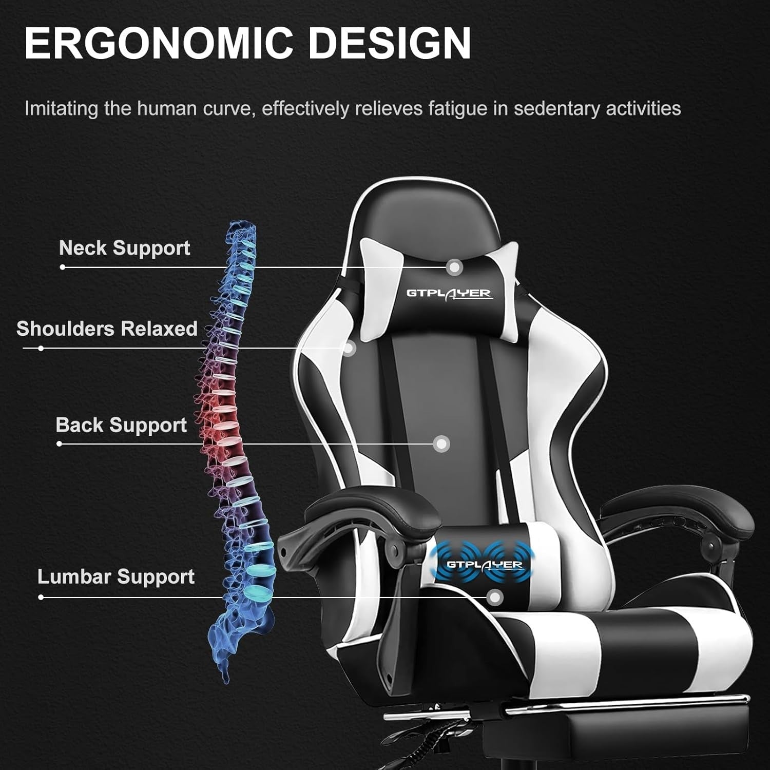 Gaming Chair White Faux Leather Recliner Footrest Massage Lumbar Support