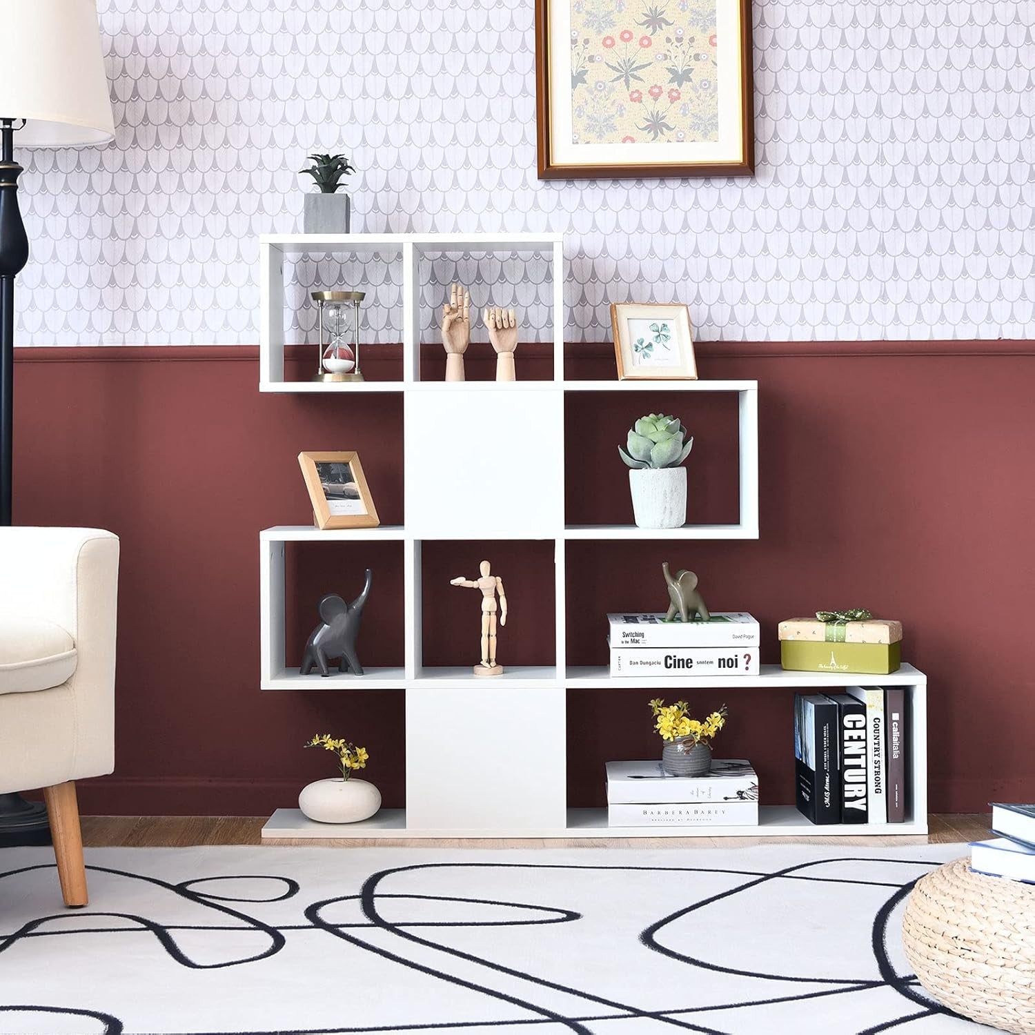 4-Tier White Cube Storage Shelf Modern Freestanding Bookcase Display Unit