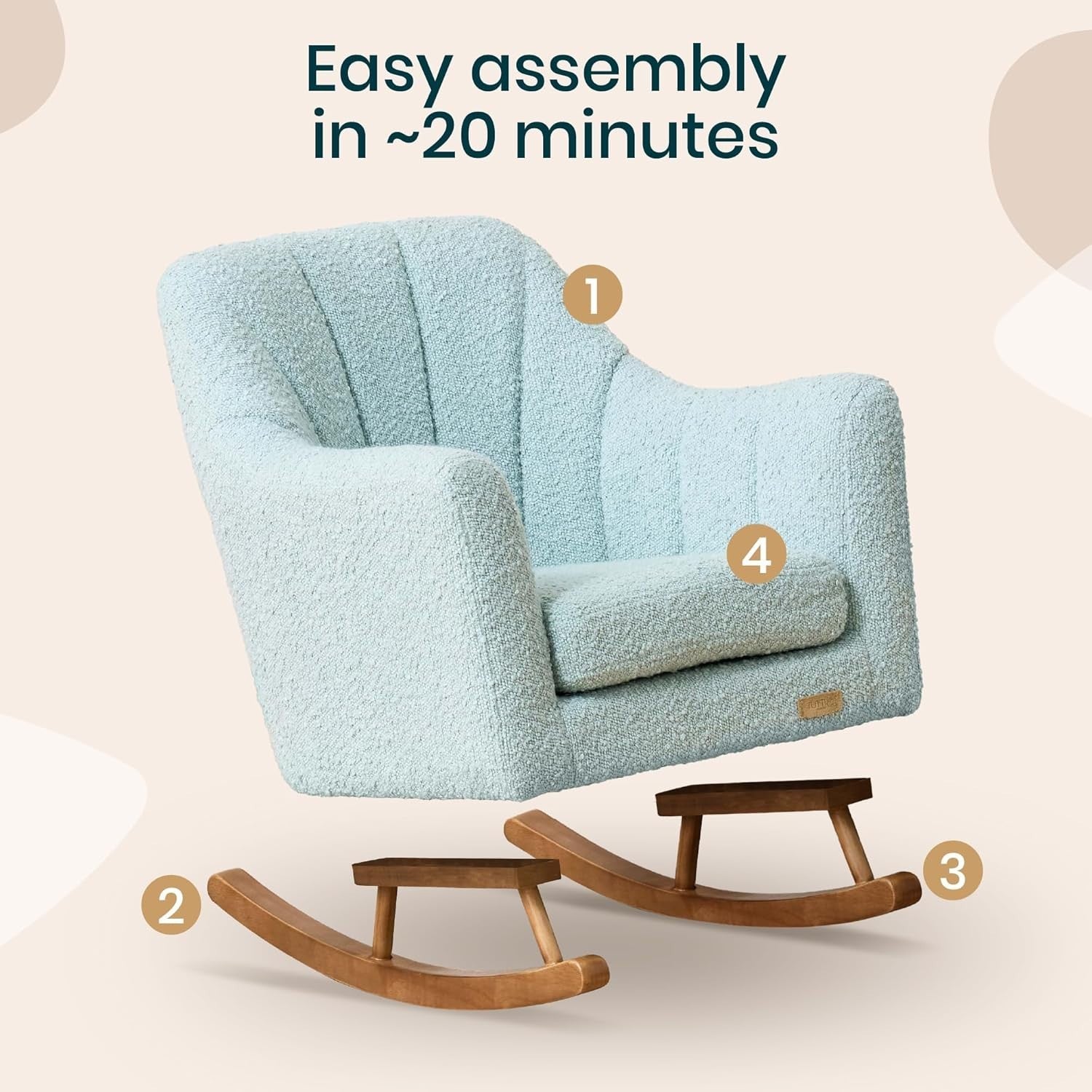 Toddler Rocking Chair Soft Bouclé Fabric, Rubberwood Bars, Easy Assembly