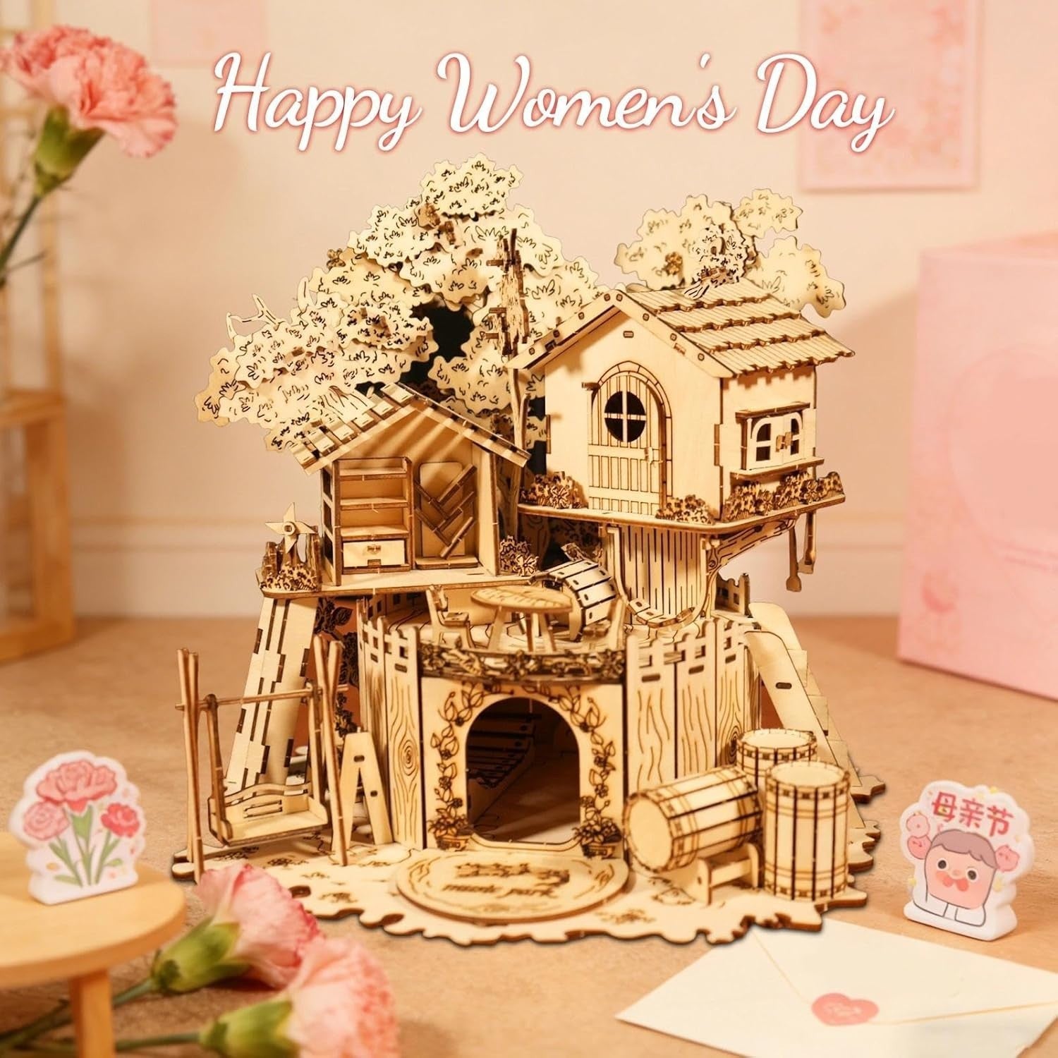 3D Wooden Treehouse Puzzle DIY Miniature House Model Desk Decor Gift