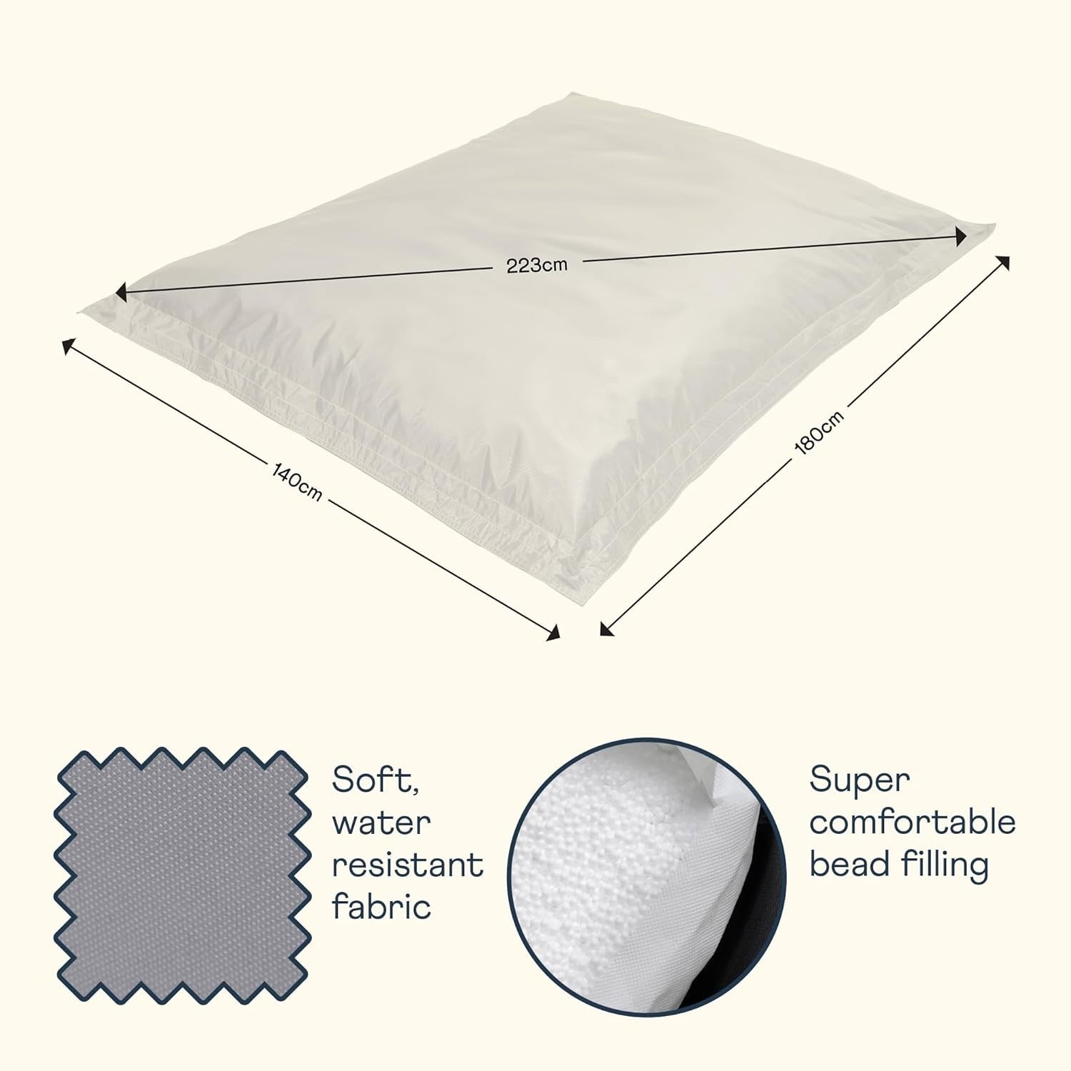 XXL Grey Outdoor Bean Bag Chair Waterproof Floor Lounger Seat 180x140cm