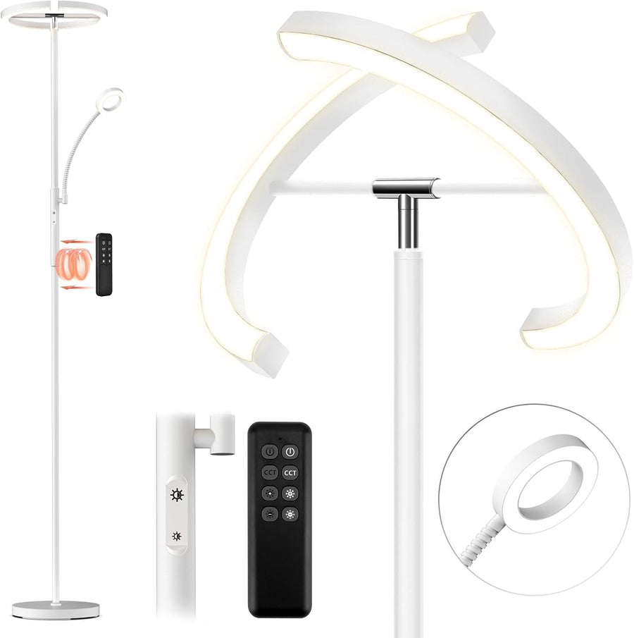Dimmable LED Uplighter Floor Lamp with Reading Light Remote Touch Control