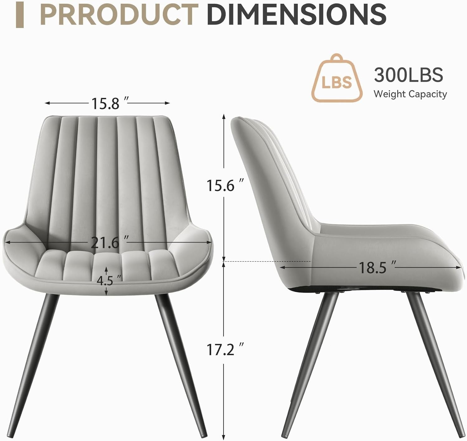 Set of 6 Modern Upholstered Dining Chairs | Thick Cushions, Metal Legs