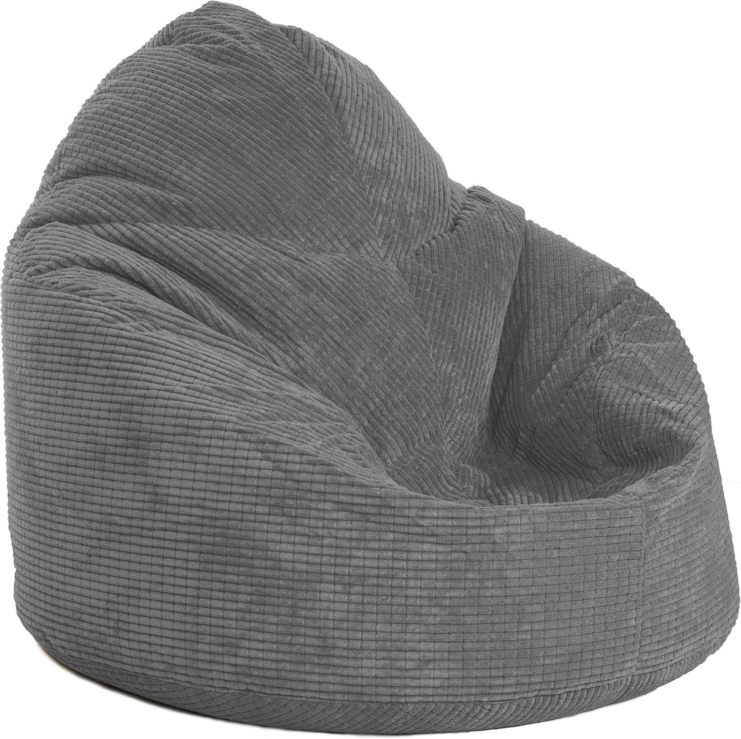 Classic Grey Corduroy Beanbag Chair with Filling - Large Comfortable Seat