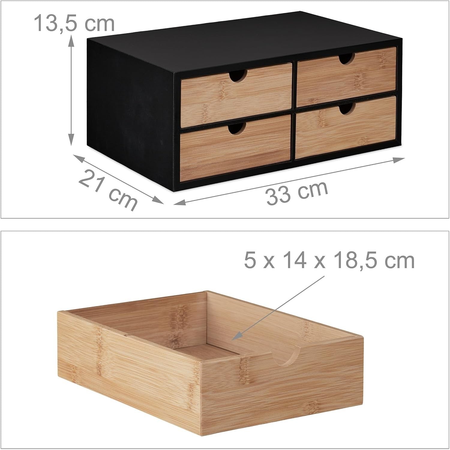 Bamboo Desk Organizer with 4 Drawers for Office & Stationery Natural/Black