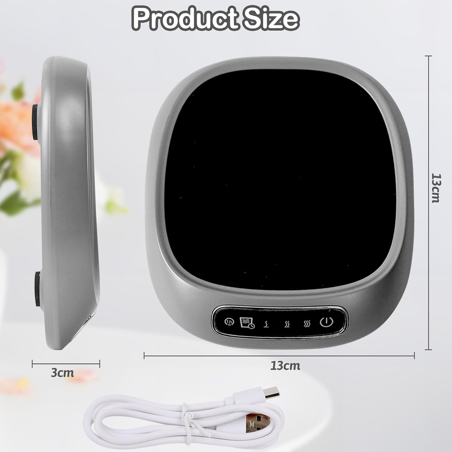 Grey Smart Coffee Mug Warmer 3 Temp 85°C USB Desk Heater