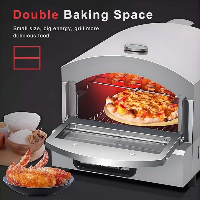 QFGain Outdoor Gas Pizza Oven 13” | Stainless Steel Pizza Maker with Thermometer
